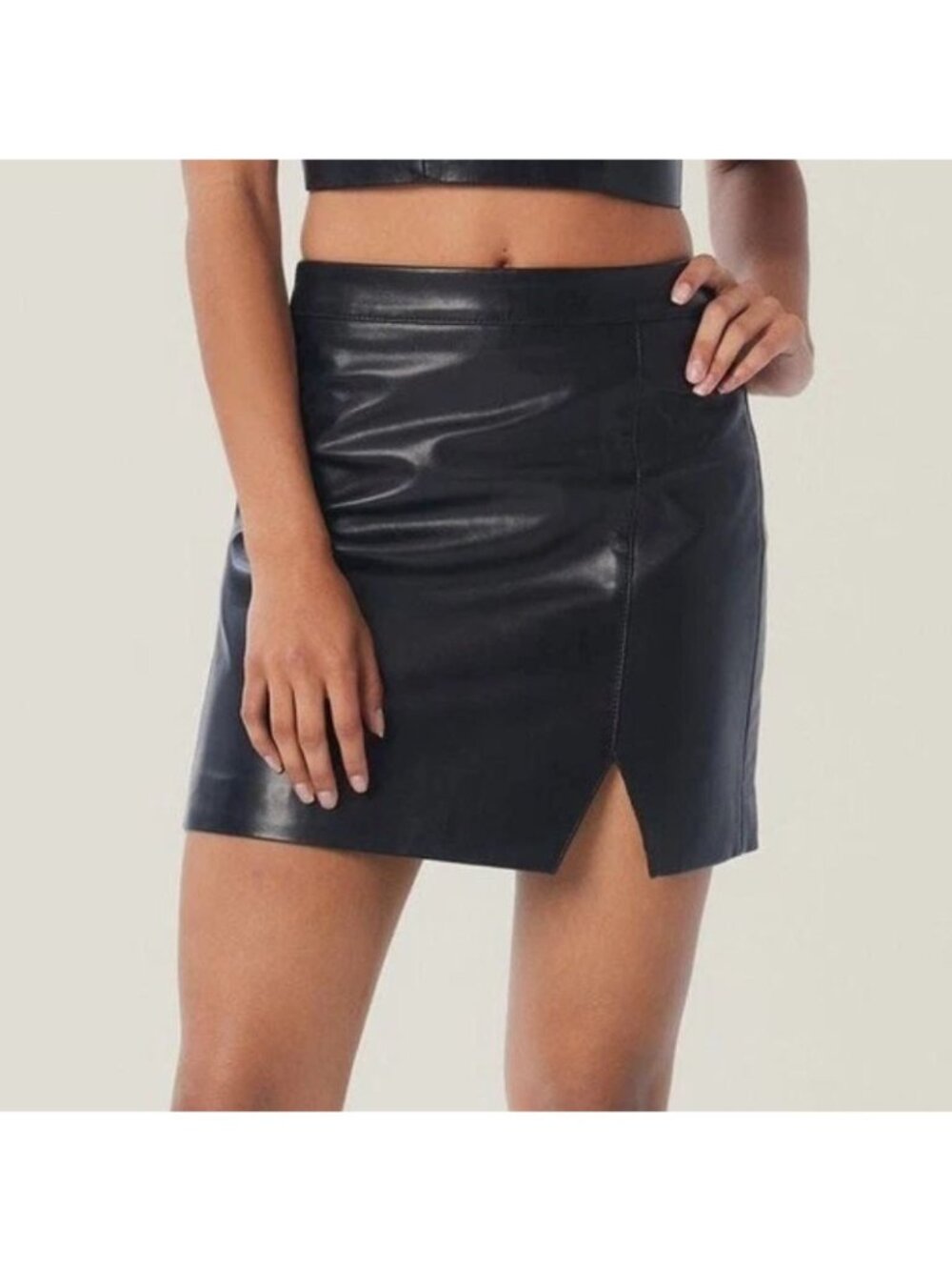 NWT LITA by Ciara Womens Leader Black Lamb Leather A-Line Mini Skirt Size 10